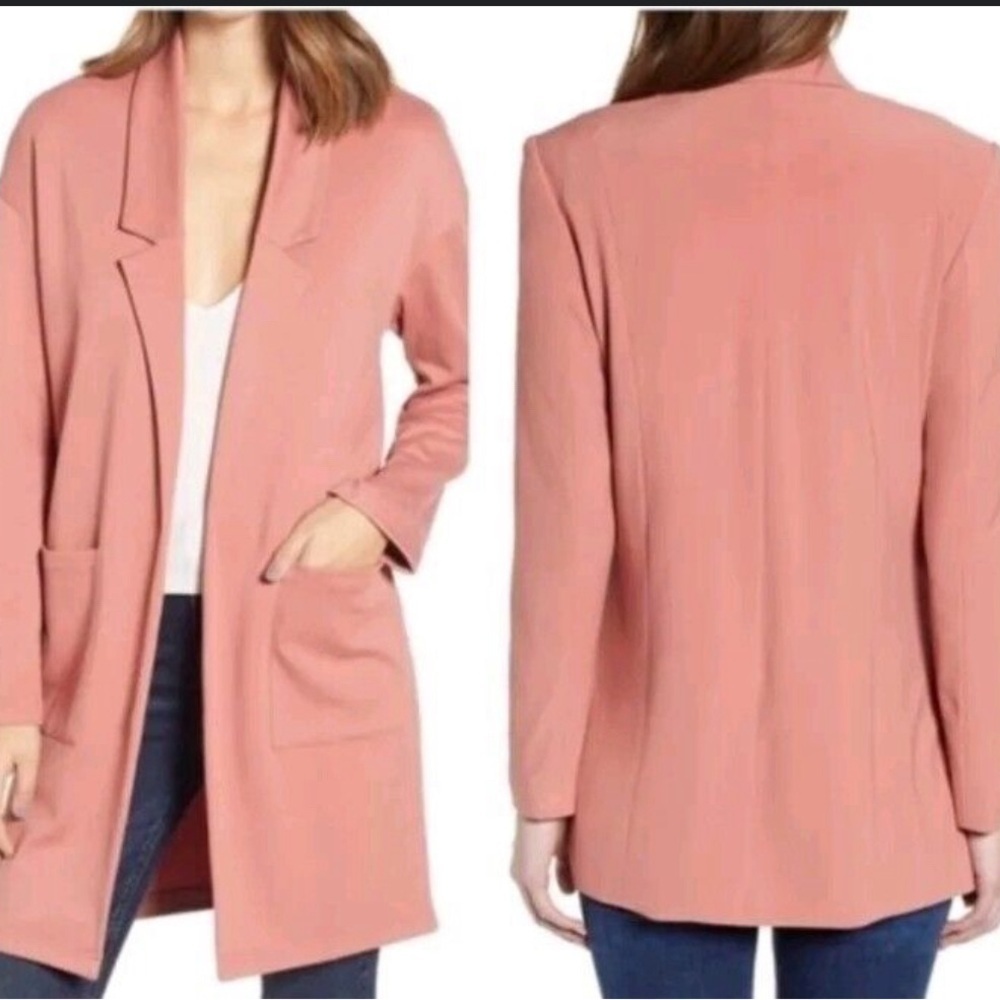Blush Pink Rose Long Cozy Duster Cardigan with Pockets Sz M